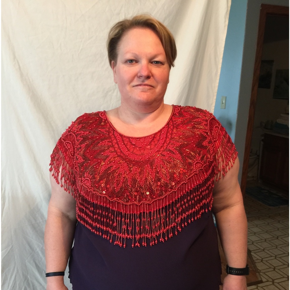 Red beaded reversible shawl